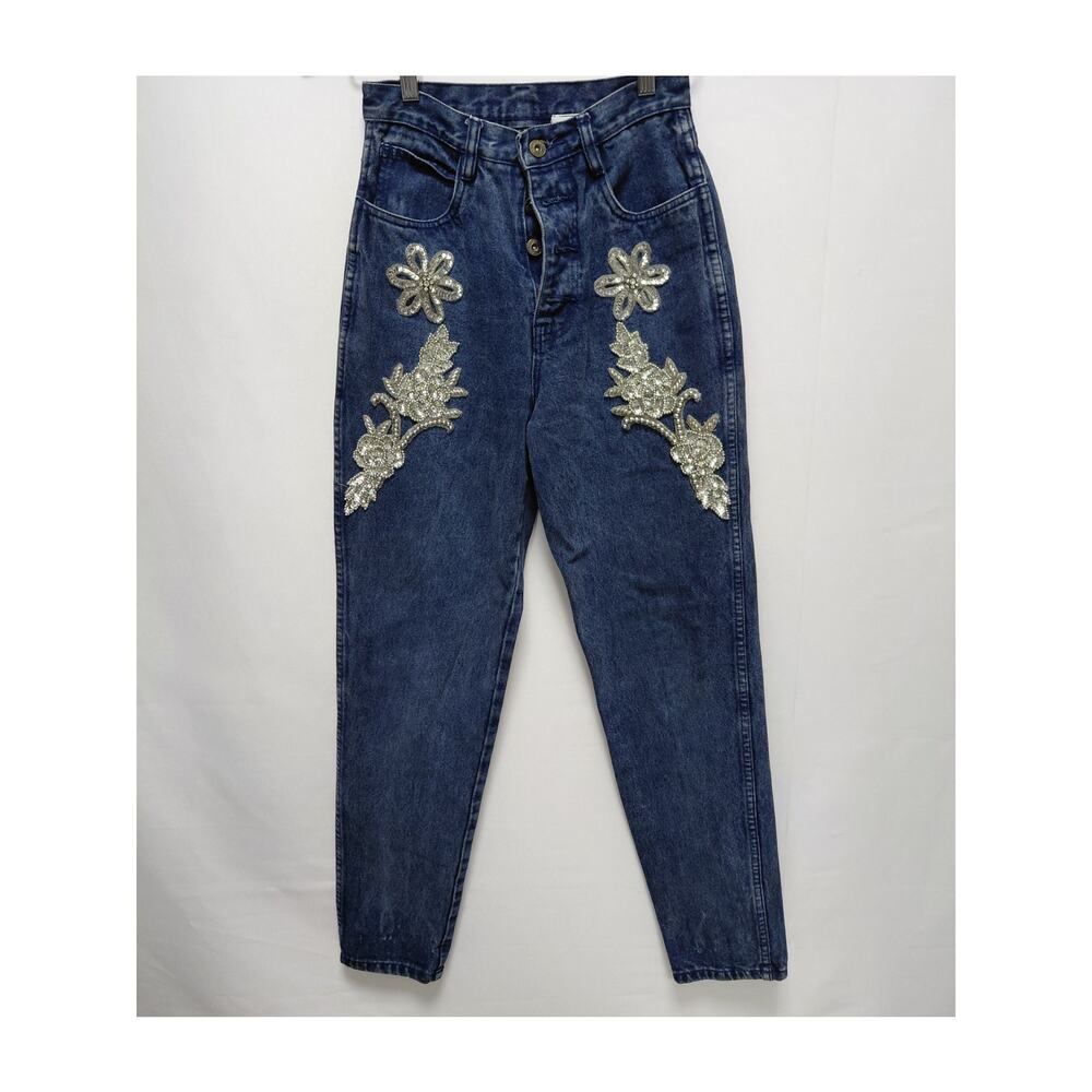 Rio Embroidered Denim Jeans Blue Tapered Women See Measurements